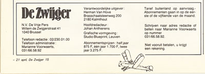 De Zwijger cartoonblad van Johan Anthierens in 1982